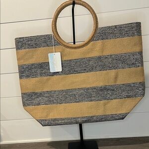 Chic Tan and Gray Striped Tote Bag